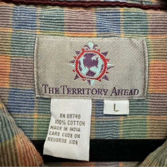 Vintage The Territory Ahead Corduroy Checkered Red & Green Button Down Shirt - Picture 3 of 3